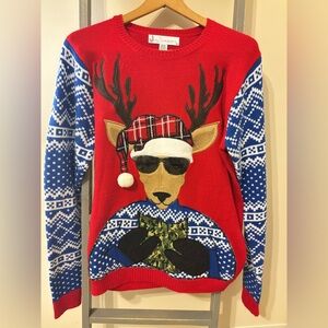 Reindeer Christmas Sweater with Drink Holder/Pocket – Size Medium